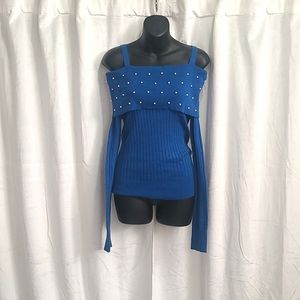 Royal blue with pearl off the shoulder top